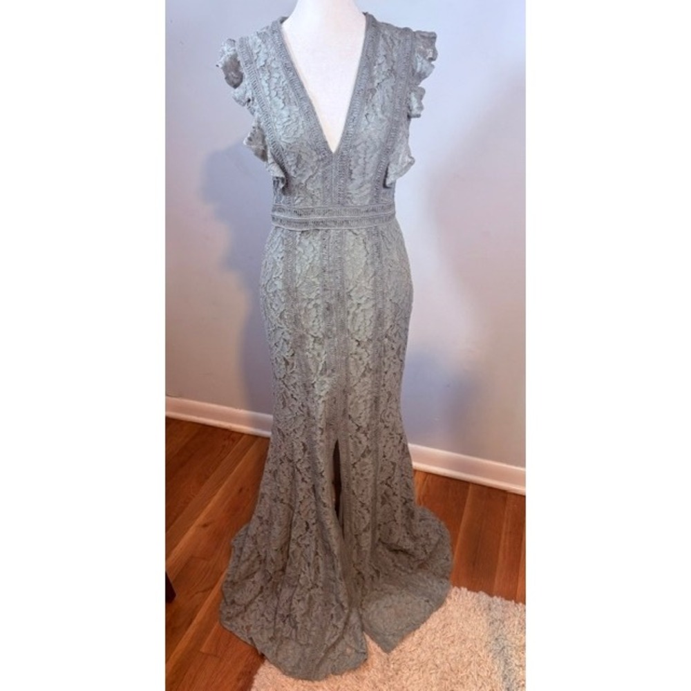 Baltic Born Monroe Lace Maxi Dress Small Sage Green Mermaid Ruffle V-Neck